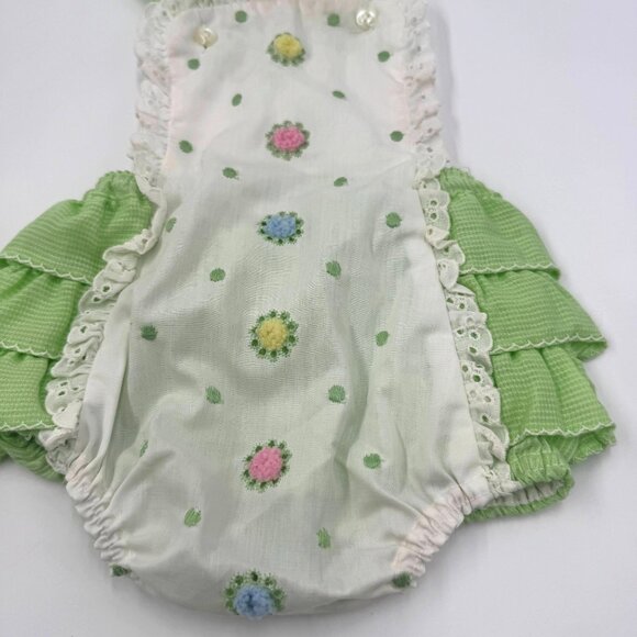 Vtg Infant Green & White Ruffled Floral Baby Romper 9 Months Polyester/Rayon - Picture 6 of 16